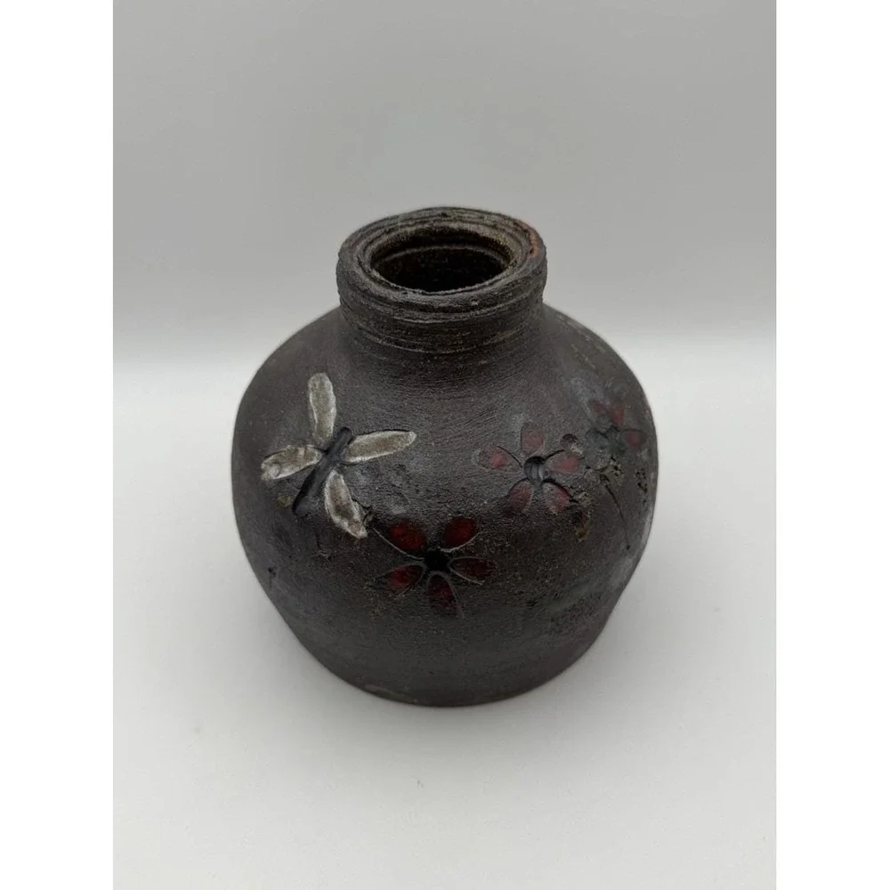 Turkey Mt Pottery Armuchee GA Studio Art Pottery Lamp Base Vase Dragonfly